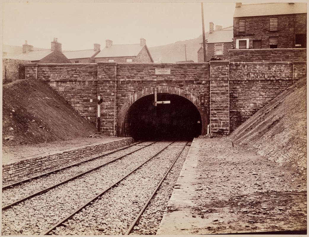 Barry Railway construction, 1888. View of railway lines and tunnel mouth seen from the 'up' platform of Graig Station, Pontypridd.