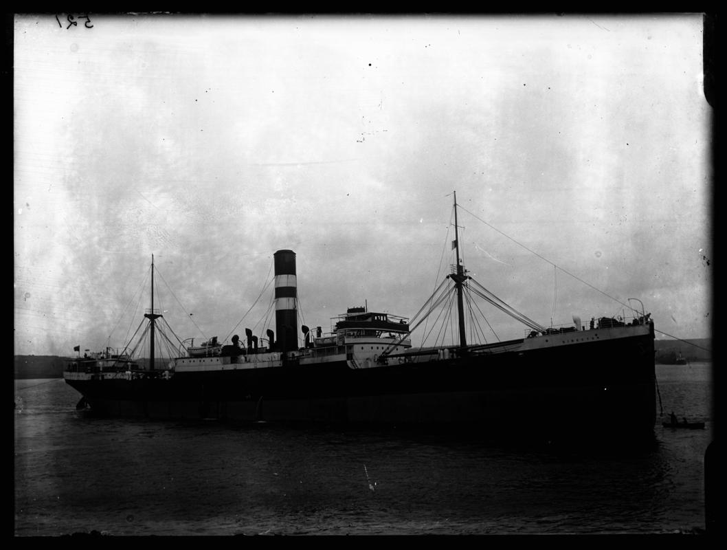 Starboard broadside view of S.S. DIRECTOR and waterman's boat, c.1936.
