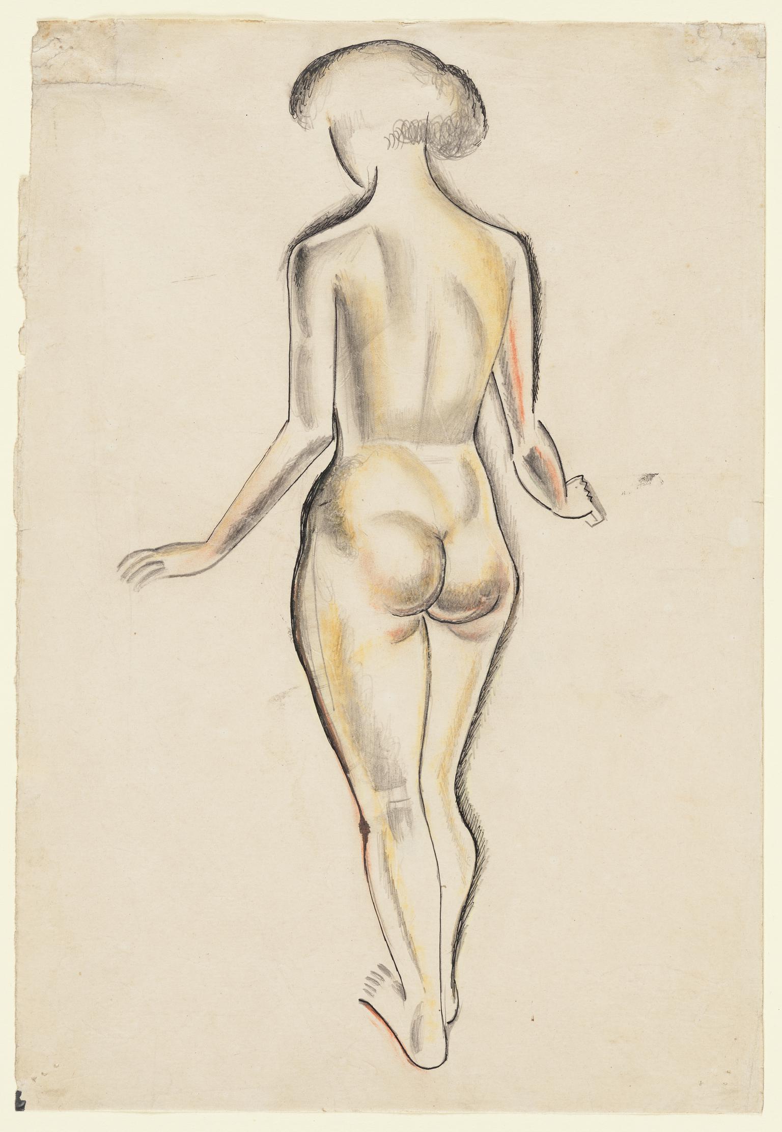 Standing Female nude, viewed from behind