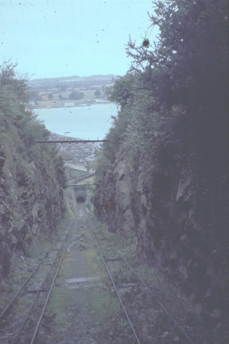 View from the top of the incline at Penscoins looking down towards Port Dinorwic