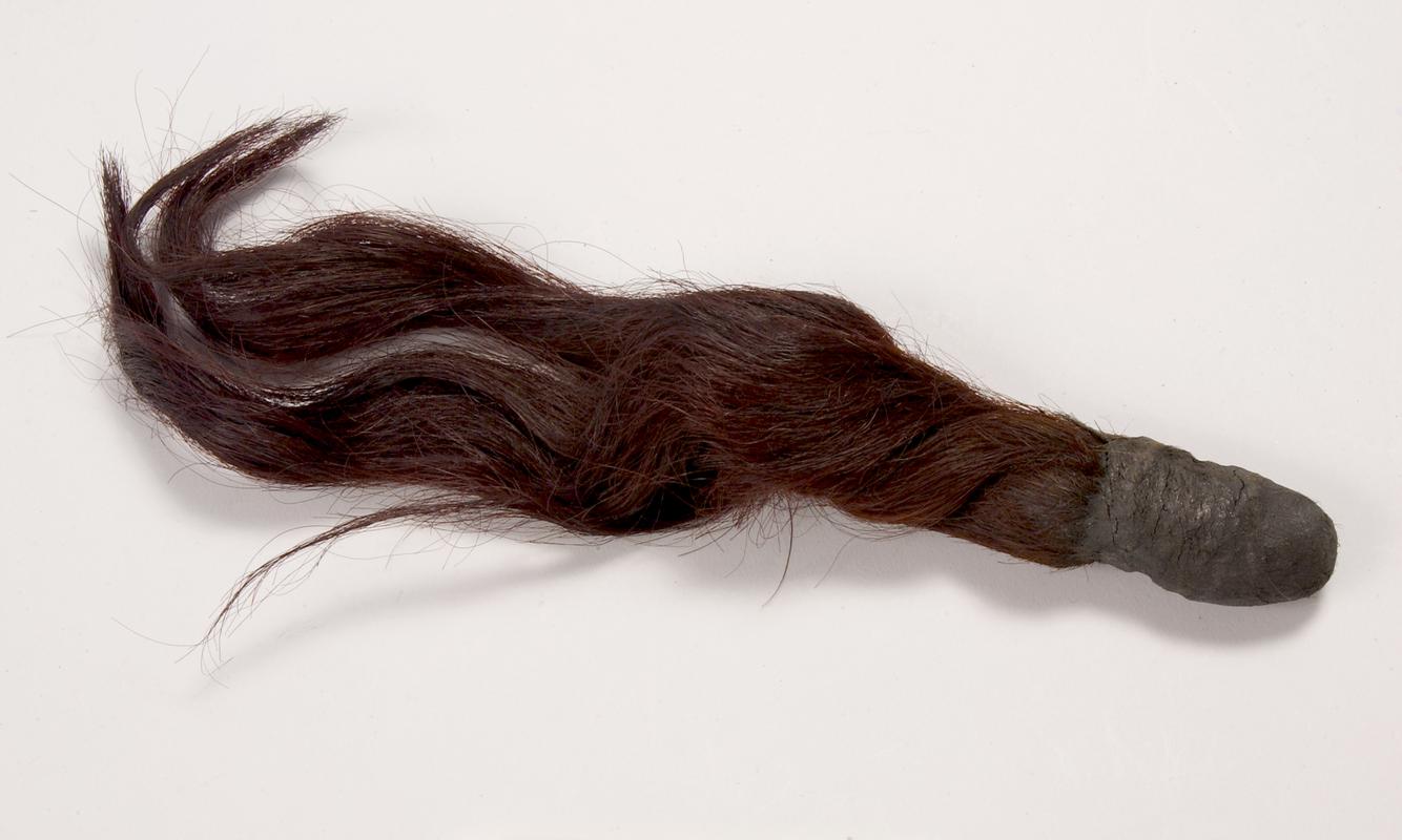 length of dark hair bound at one end