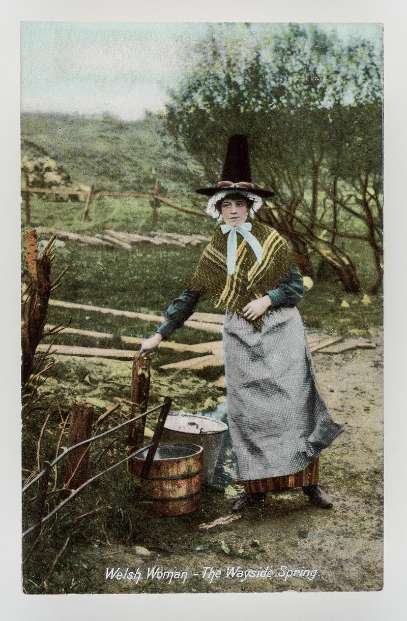 Welsh woman fetching water from 'the wayside spring'.