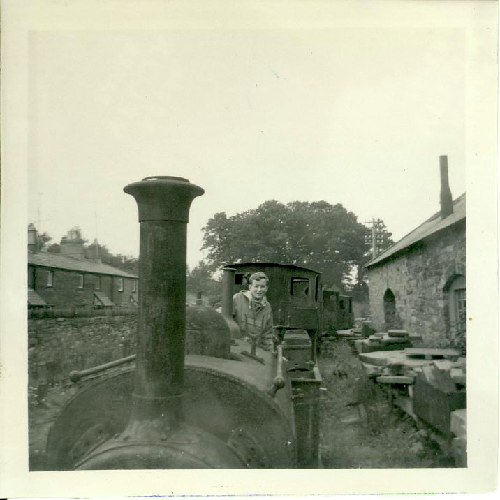 Lilian' (Hunslet No 317) with Bayliss on the foot plate at Coed y Parc, Penrhyn Quarry