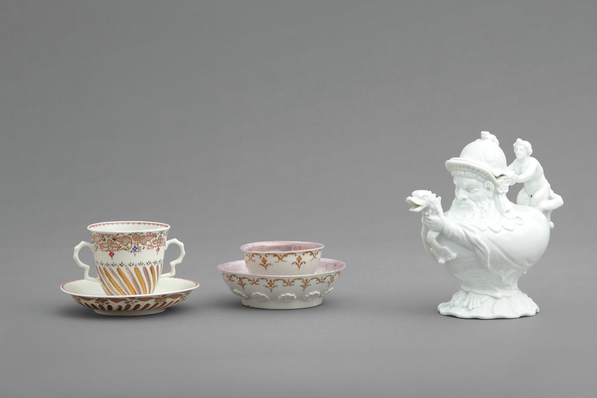 Chocolate cup and saucer; teacup and saucer; teapot