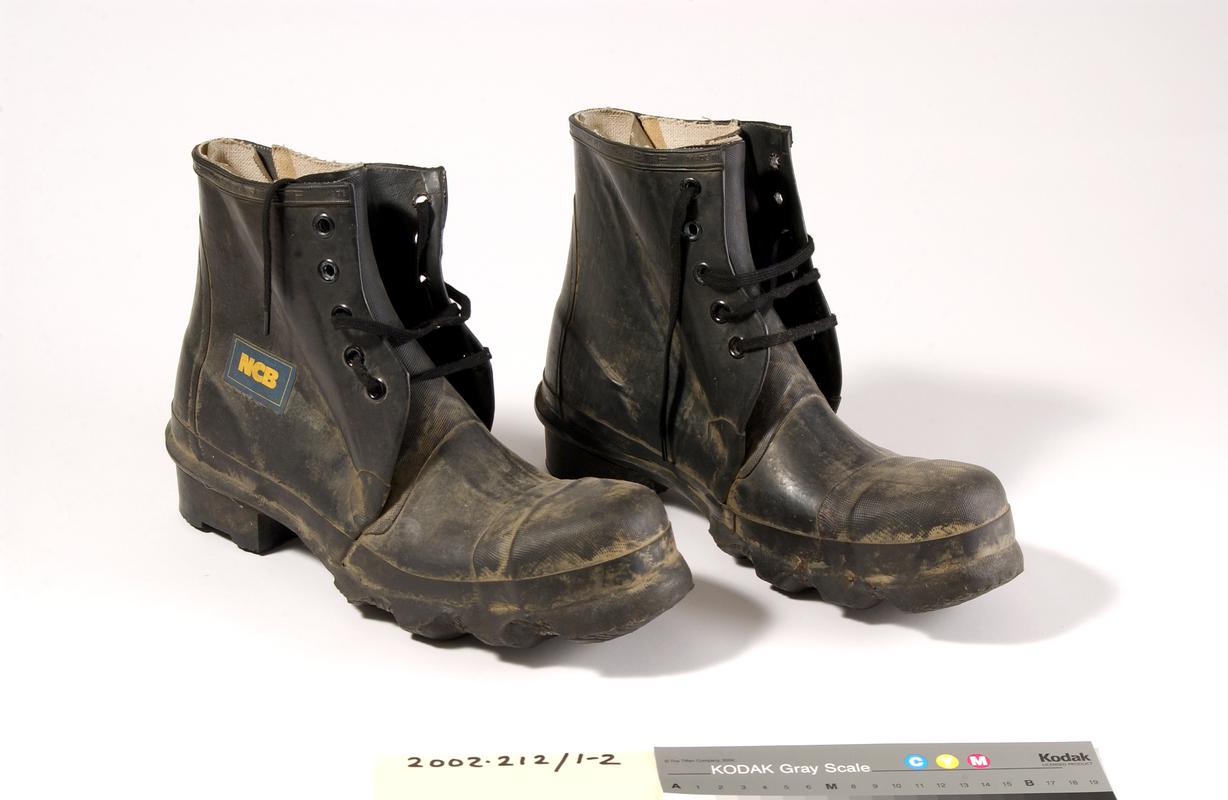 Pair of rubberised 'NCB' working boots.