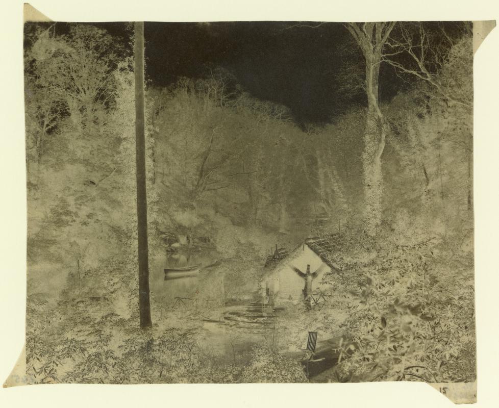 Penllergare, shanty on upper lake, paper negative