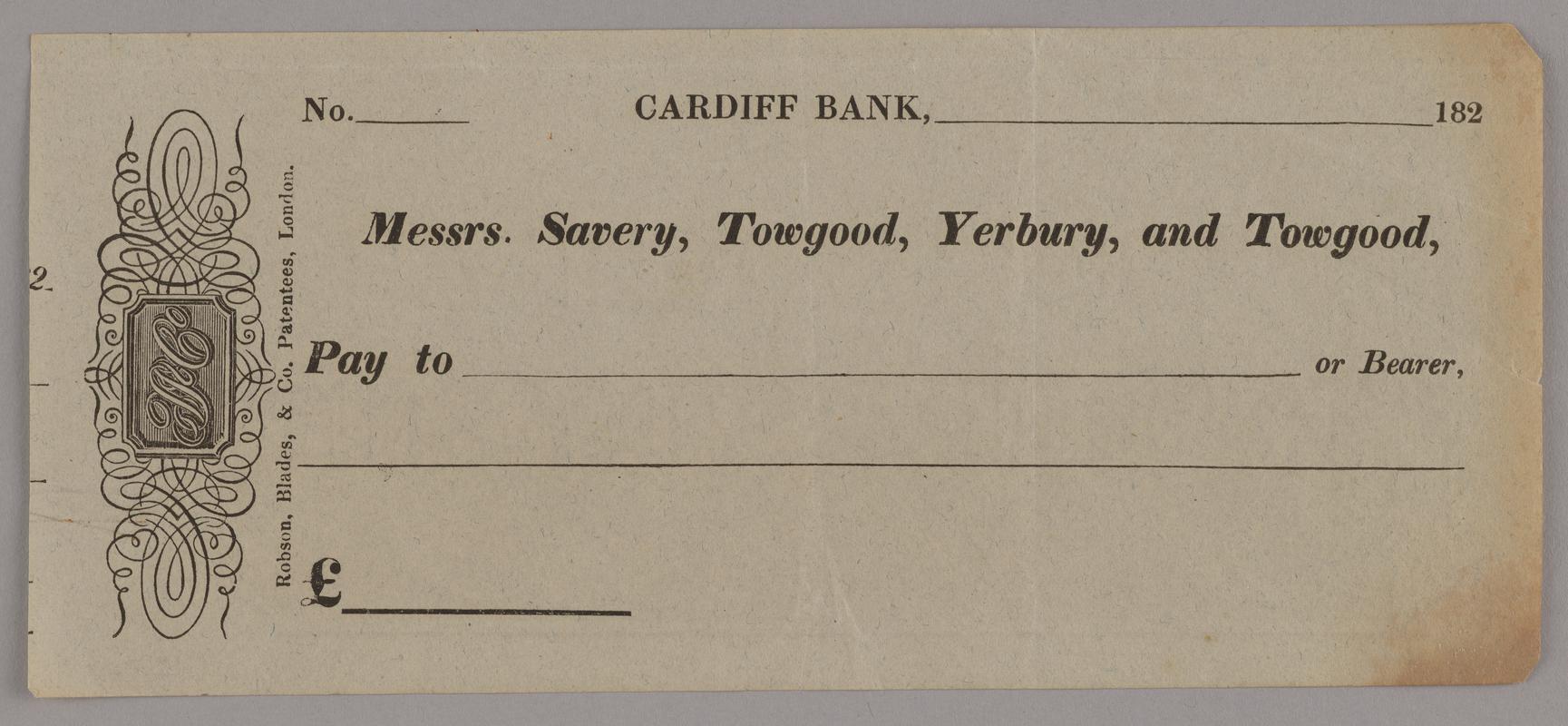 Cardiff Bank, cheque