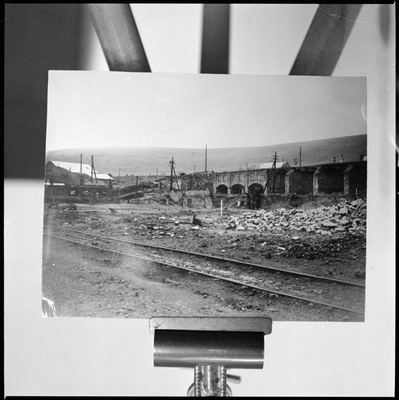 Black and white film negative of a photograph showing the ?by-product plant, Blaenavon.