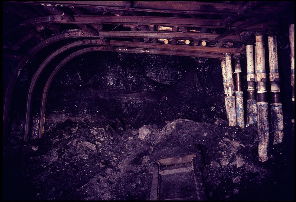 Colour film slide showing the development of a new coal face, Celynen South Colliery.