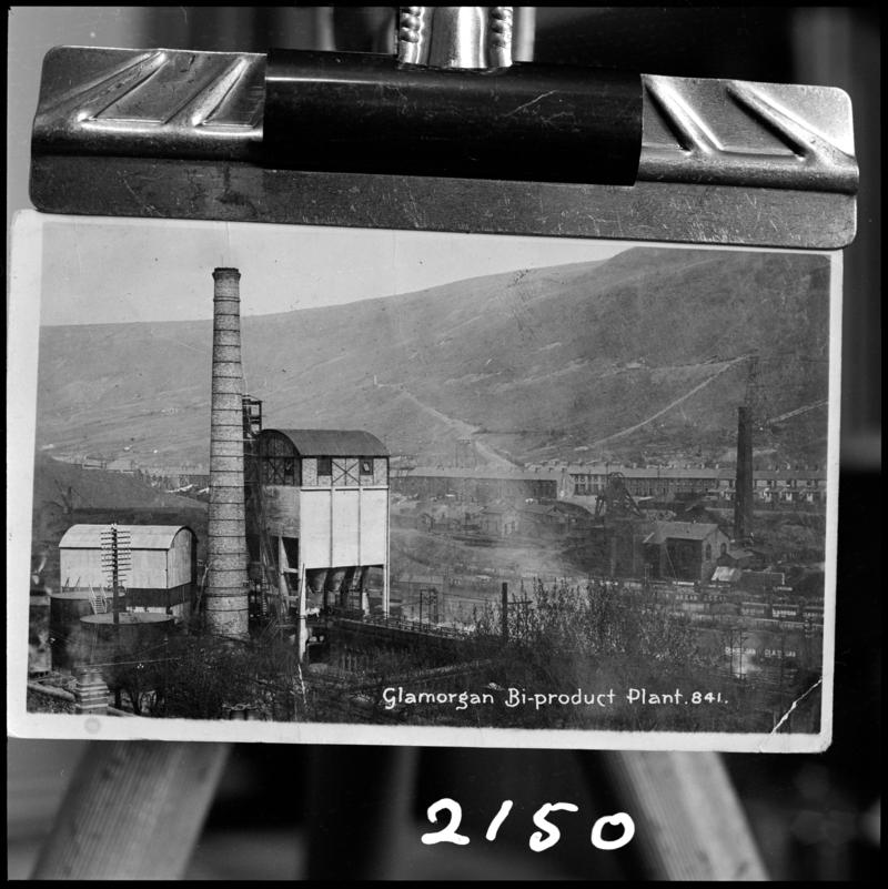 Black and white film negative of a photograph showing the Glamorgan bi-product plant.  'Glamorgan plant' is transcribed from original negative bag.