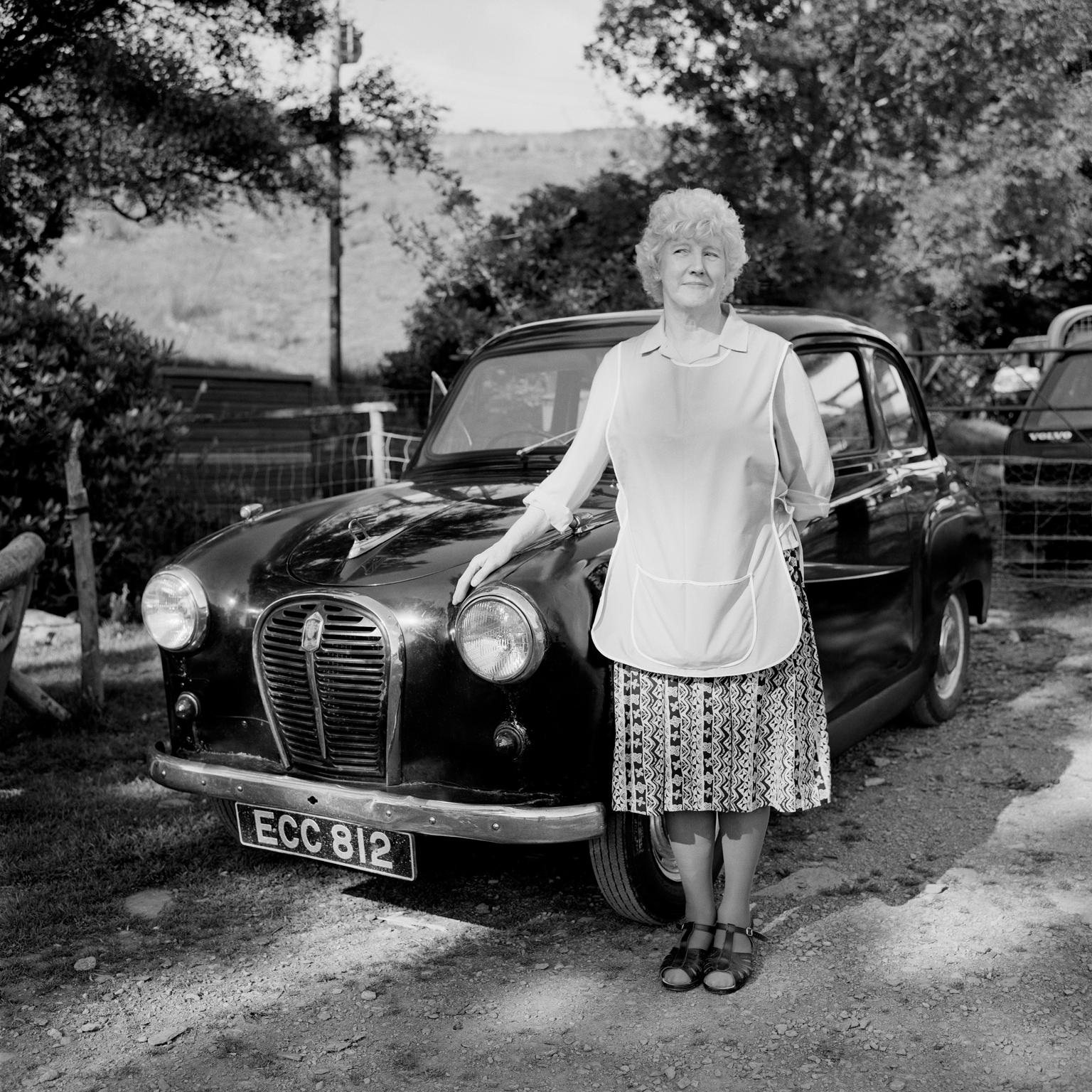 Margaret Roberts (Peggy) housewife. With her 1957, A35 car. Cardiff, Wales