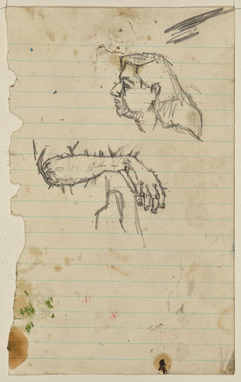 Study of a head and hand for "The Musicians"
