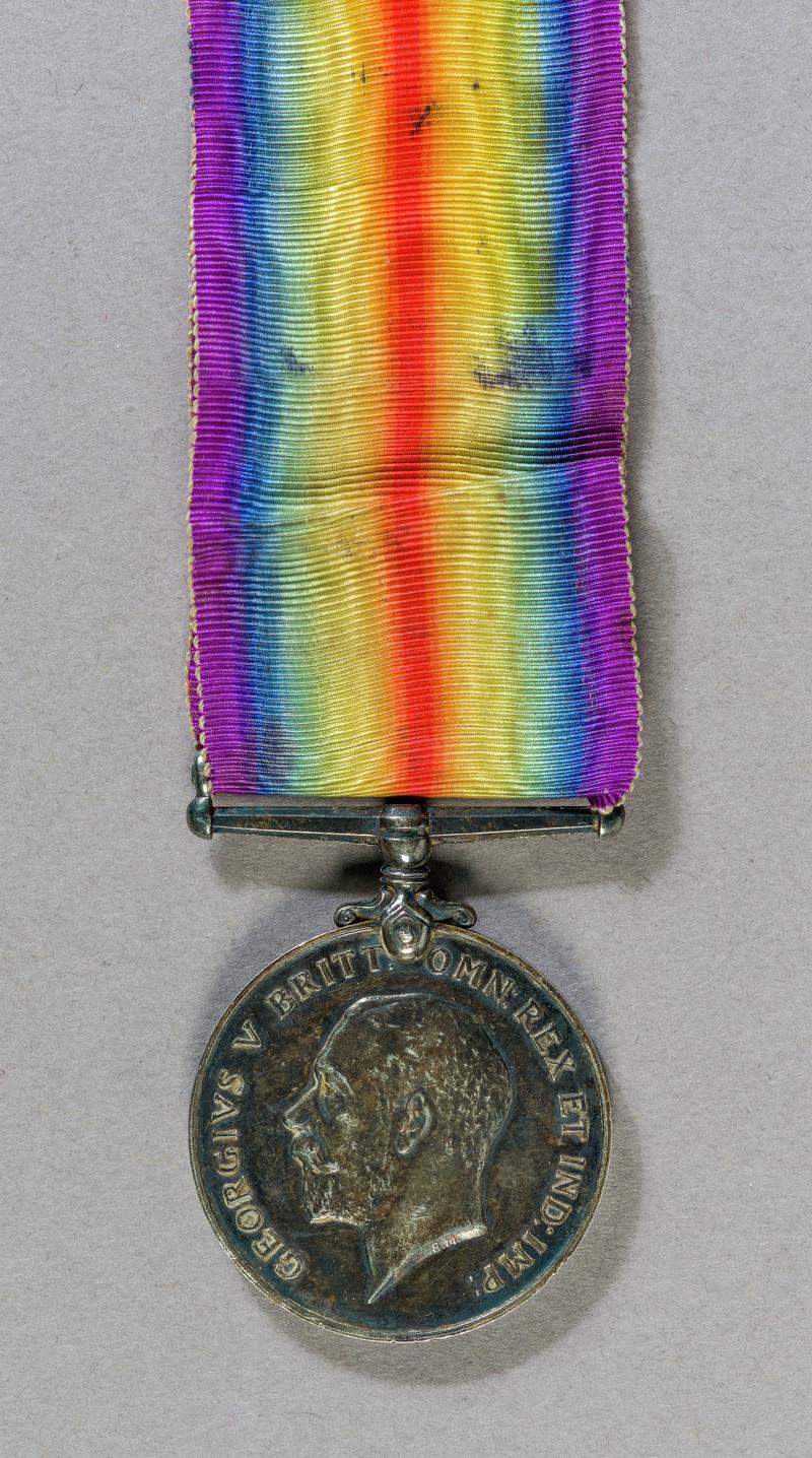 British War Medal awarded to Private Alfred Prosser Workman who is commemorated on the Newbridge War Memorial. Obverse.