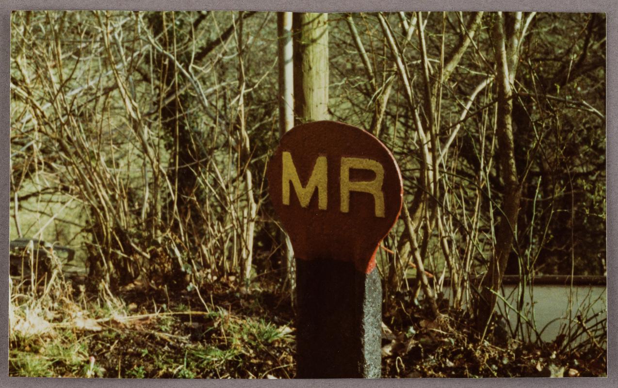 Midland Railway boundary post recovered from Ynyscedwyn branch of Swansea Canal at Ystradgynlais 1982.
