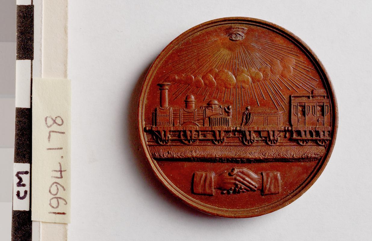 Llanidloes & Newtown Railway opening, medal (obverse)