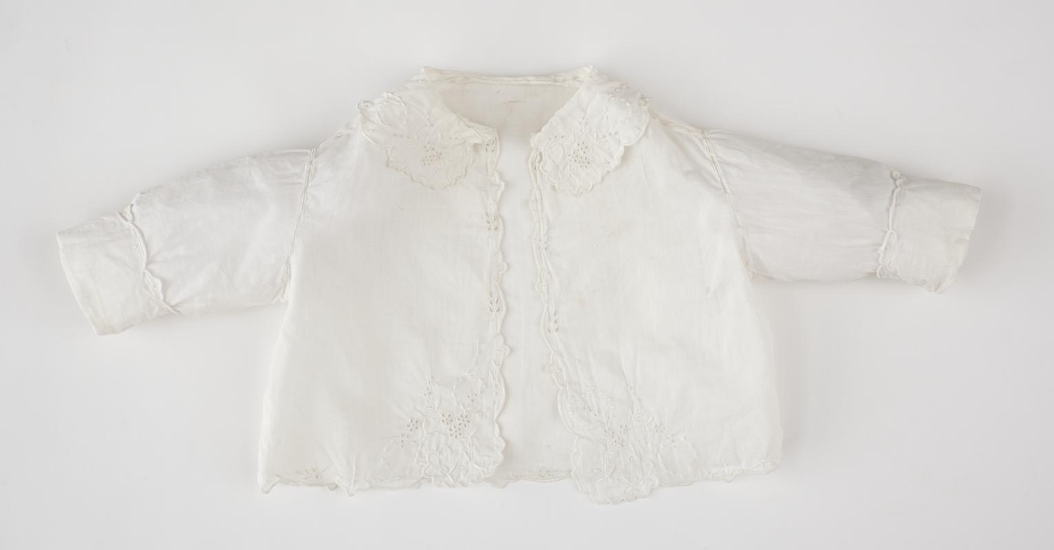 Baby's white cotton lawn jacket long sleeves
