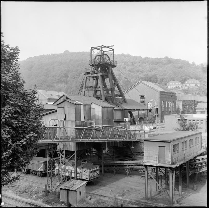 Black and white film negative of a photograph showing a surface view of Celynen South Colliery, 1978.  'South Celynen 1976' is transcribed from original negative bag.