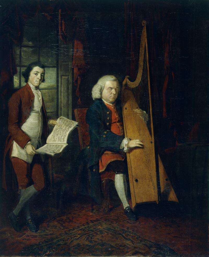 John Parry the Blind Harpist with an assistant