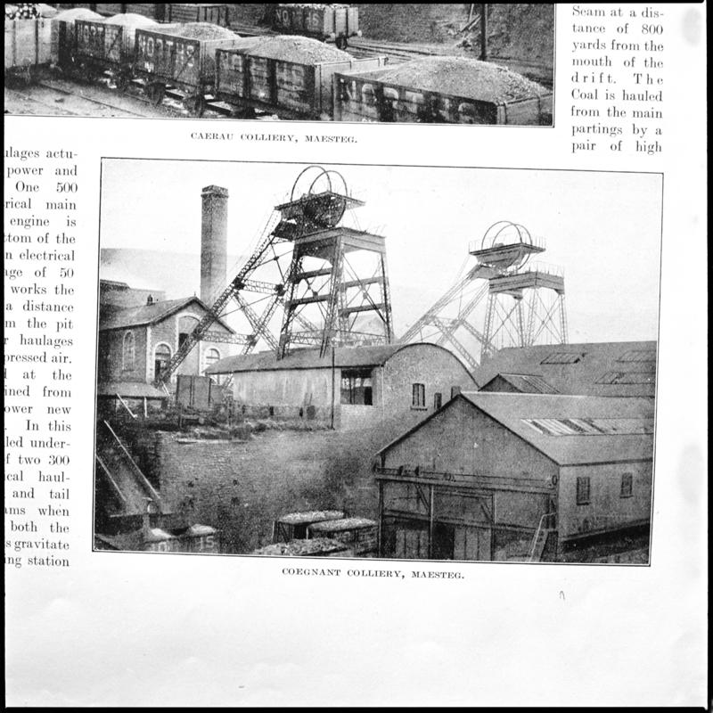 Black and white film negative showing a general surface view of Coegnant Colliery, photographed from a publication.  'Coegnant Colliery' is transcribed from original negative bag.