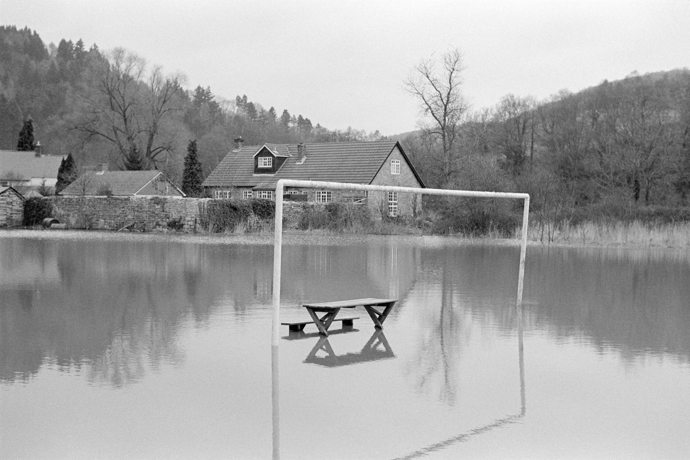 Flooding of football and cricket pitch. Tintern, Wales