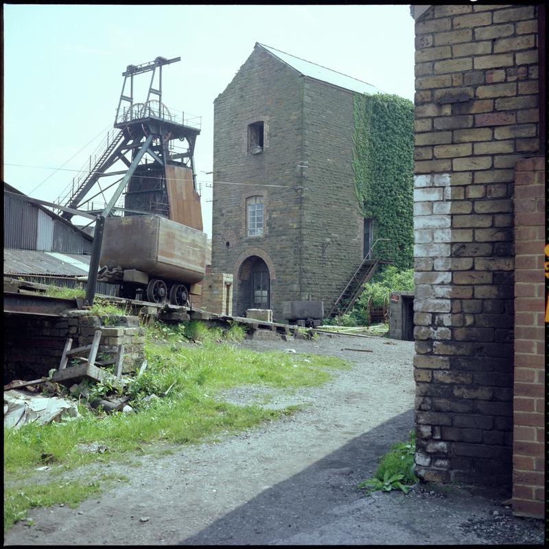 Colour film negative showing a surface view of Morlais Colliery, 13 May 1981.  'Morlais 13/5/81' is transcribed from original negative bag.