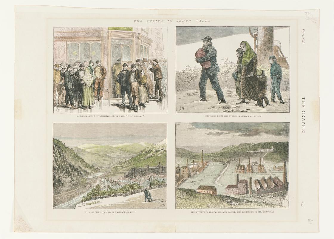 The Strike in South Wales. Page from The Graphic showing four engravings