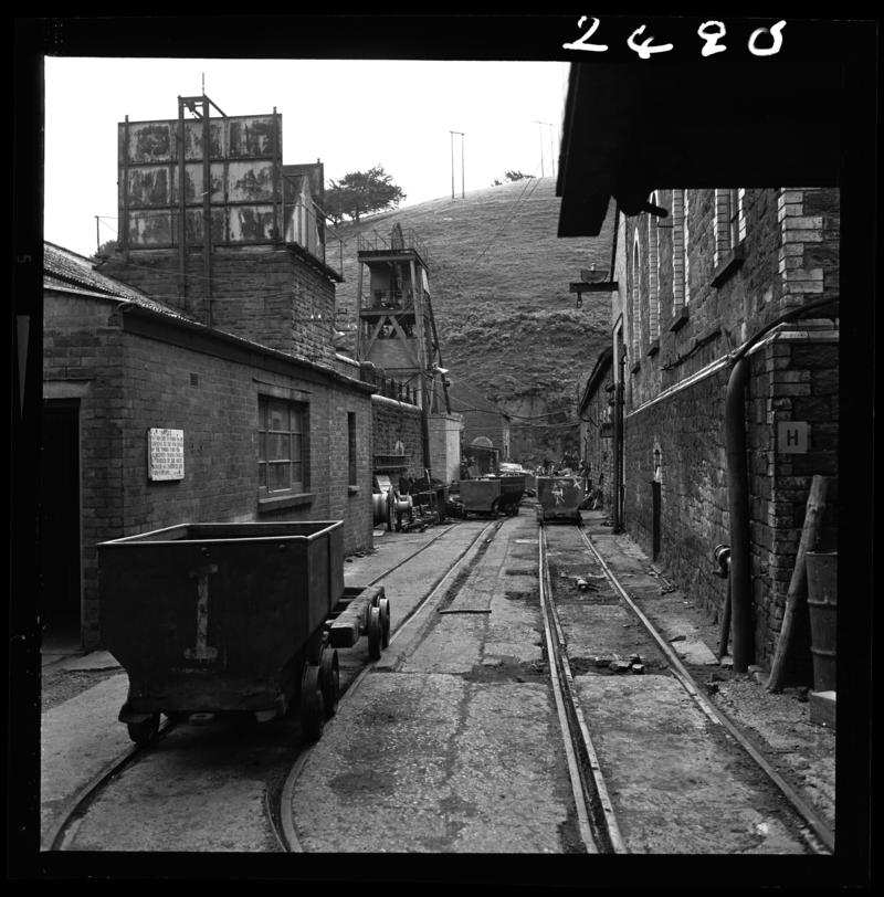 Black and white film negative showing a surface view of Blaenserchan Colliery.