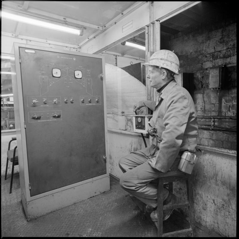 Black and white film negative showing electrical controls, Lady Windsor Colliery, August 1980.  'Lady Windsor Aug 1980' is transcribed from original negative bag.