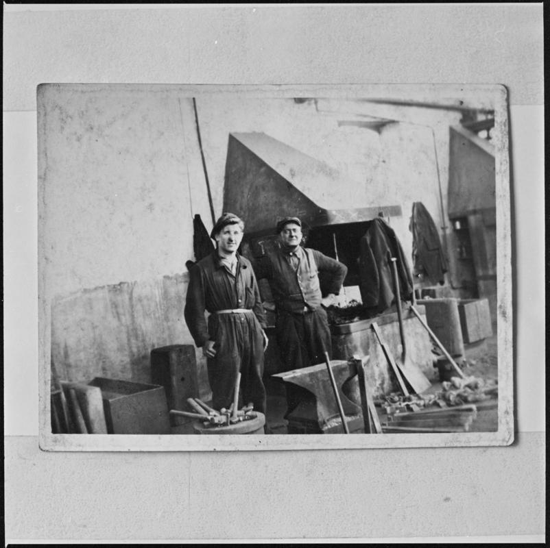 Black and white film negative of a photograph showing two miners, Deep Navigation Colliery.  'Deep Navigation' is transcribed from original negative bag.