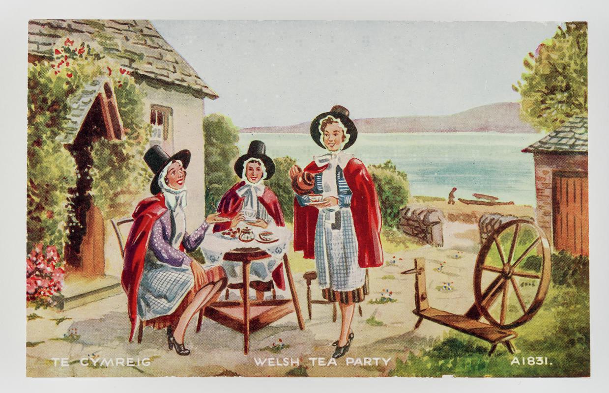 'Te Cymreig / Welsh Tea Party.'  3 Welsh ladies at tea.