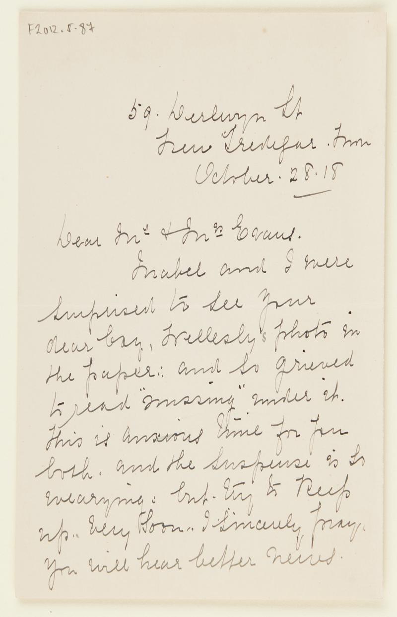 Letter of sympathy sent to Eli Evans