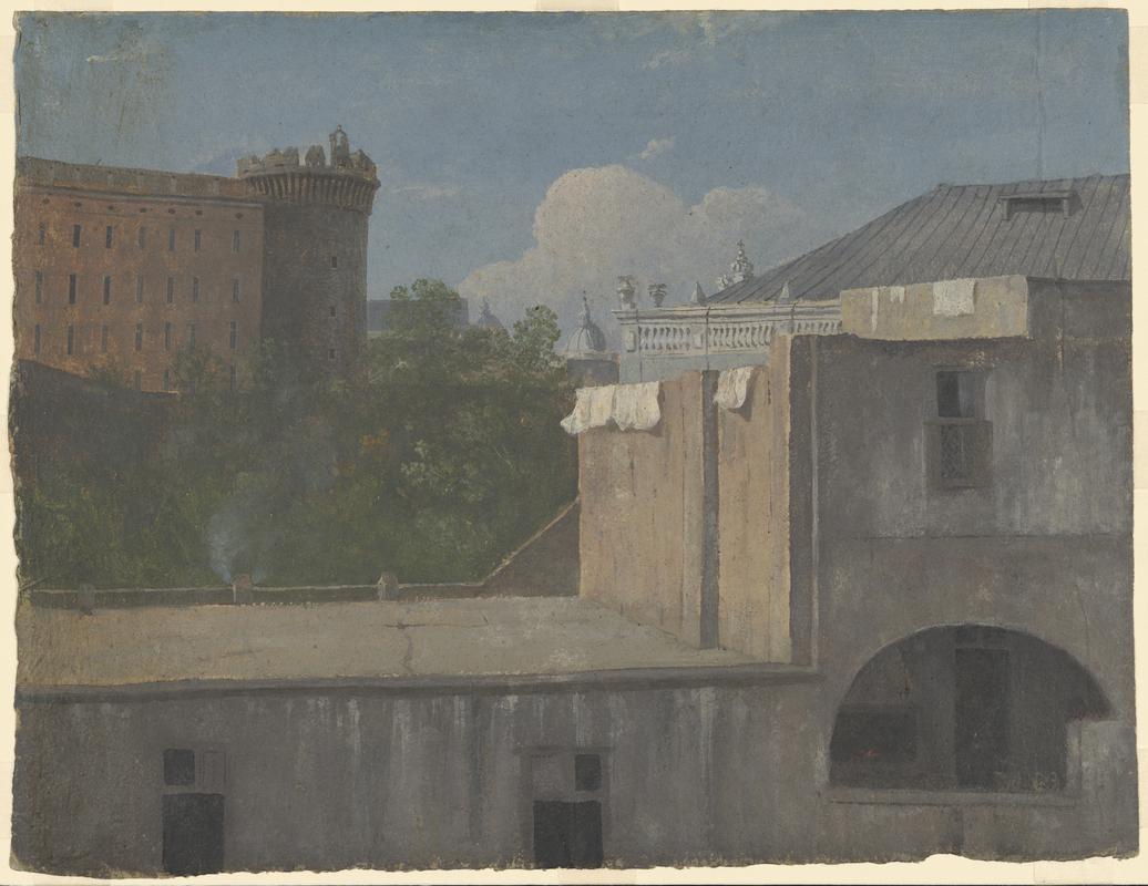 Adeiladau yn Napoli gydag ochr Ogledd-ddwyreiniol y Castell Nuovo