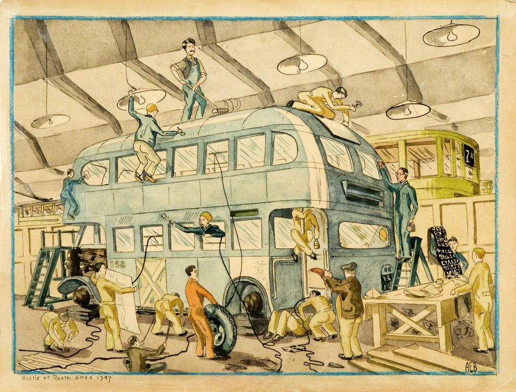 Drawing : "Hustle at Roath - Xmas 1947"