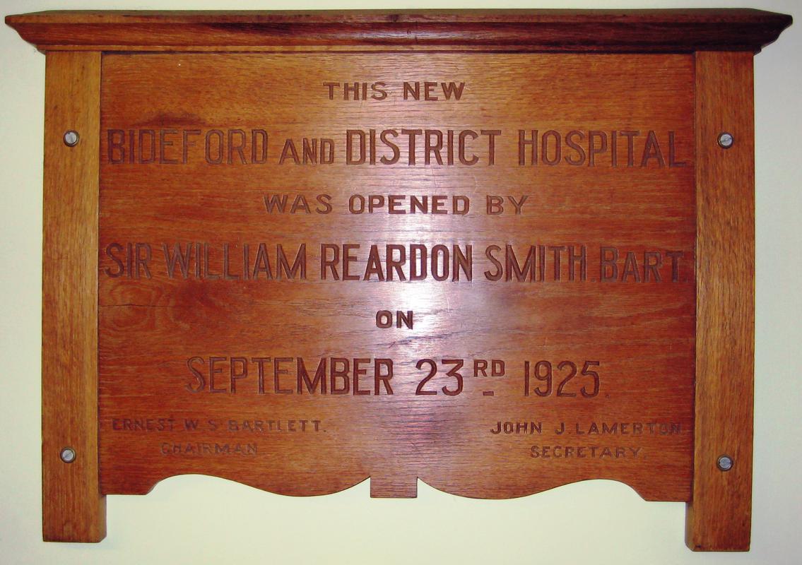 Bideford and District Hospital opening plaque