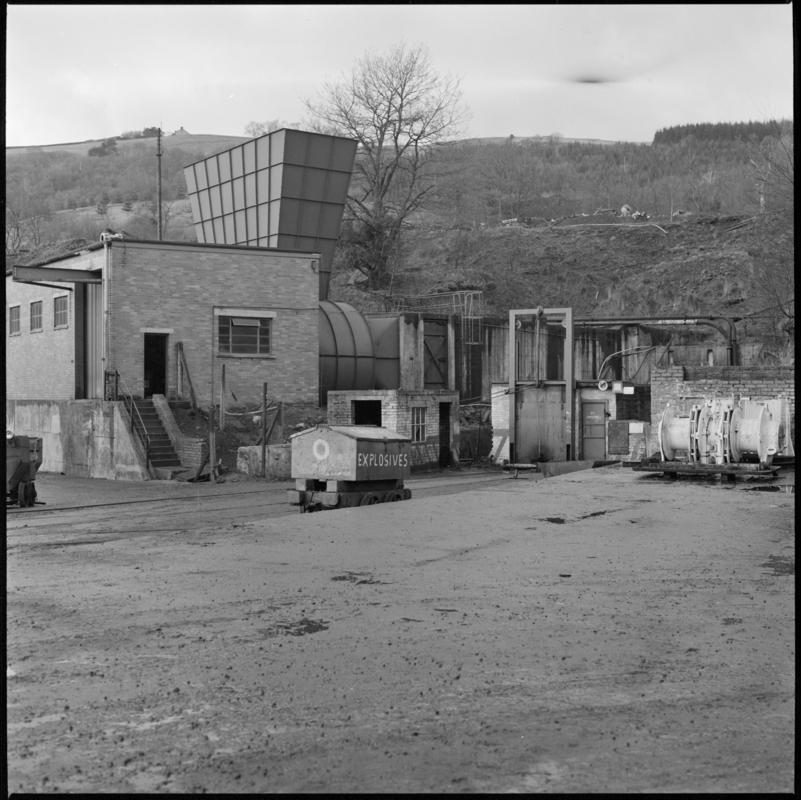 Black and white film negative showing the Treforgan Colliery fan house on the return airway in 1979.  'Treforgan' is transcribed from original negative bag.