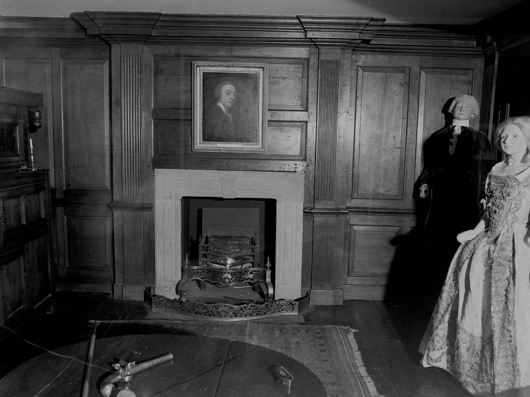 Oak panelling, fireplace and doorway, c. 1700