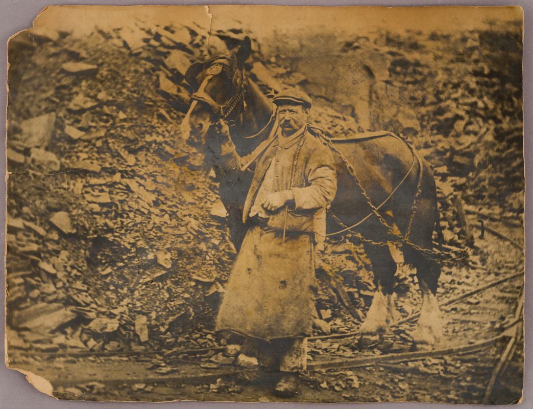 Blacksmith with horse, photograph