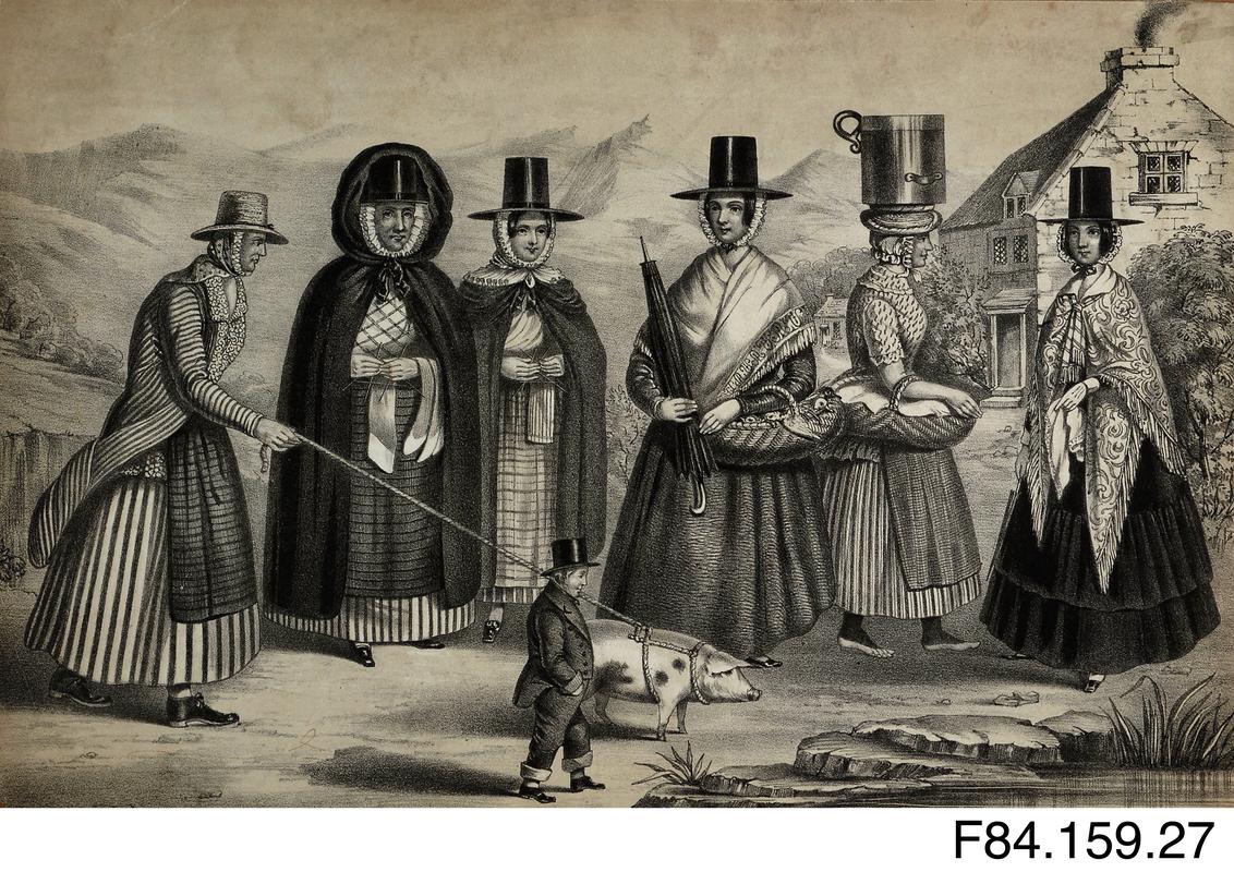 Illustration of 6 women in Welsh costume