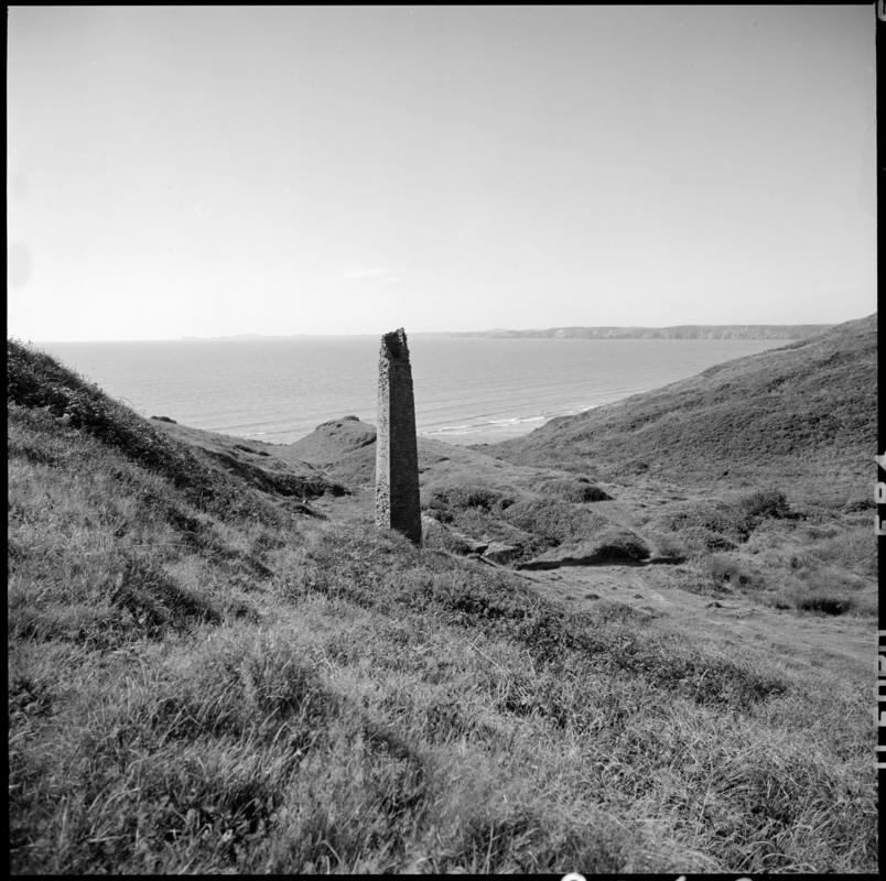 Black and white film negative showing the site of Trefrane Colliery, Nolton Haven.  'Nolton Haven Pembroke' is transcribed from original negative bag.  A colour slide of this image is accessioned as 2009.3/3226.
