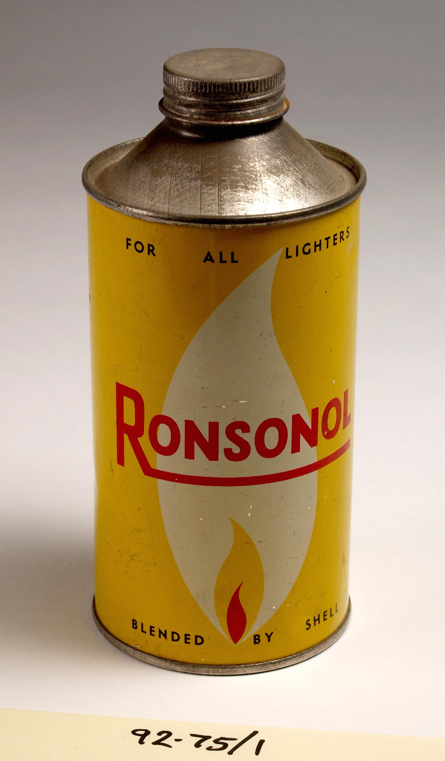 Ronsonol lighter fuel, tin can