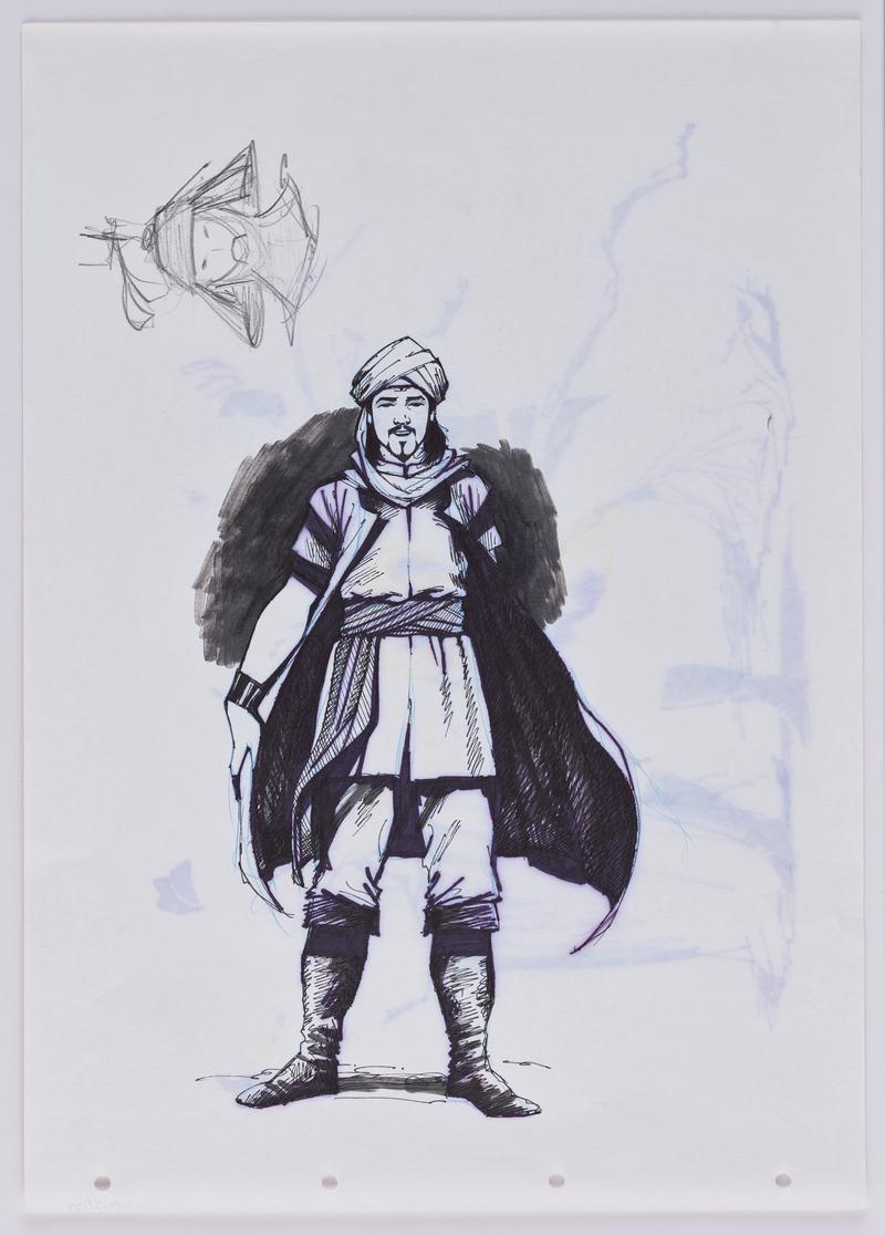 Turandot animation production sketch of the character Calaf.