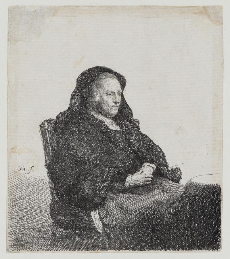 Rembrandt's Mother Seated at a Table Looking Right