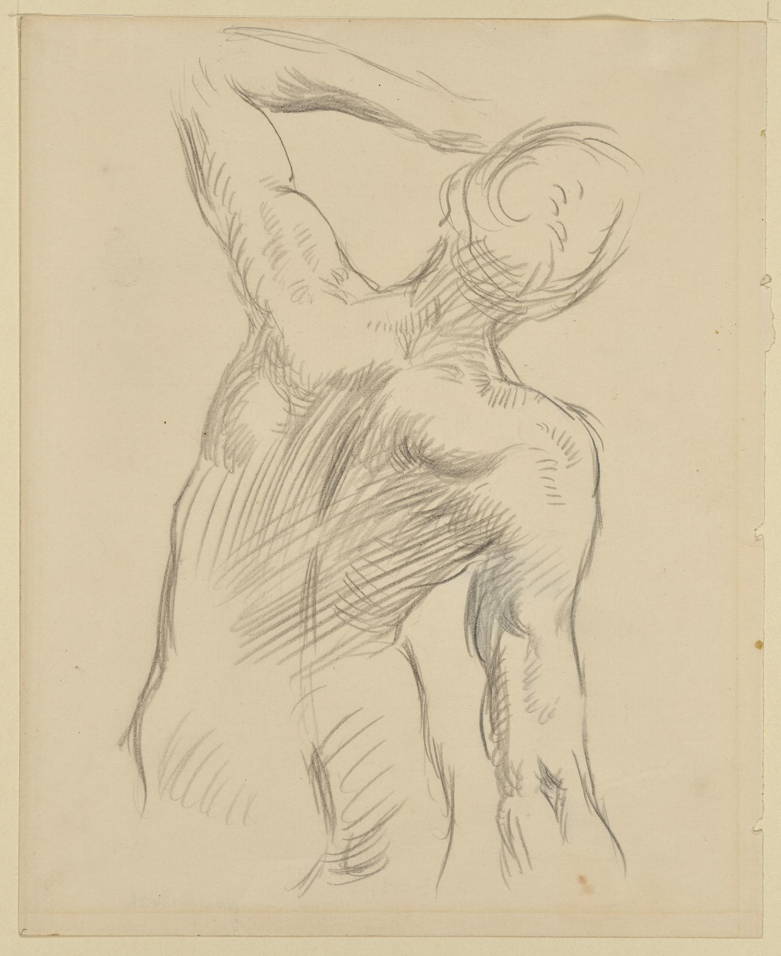 Male nude, from behind, leaning back