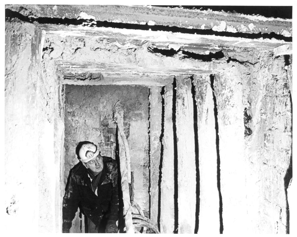 Safety work in shaft inset at Bersham Colliery
