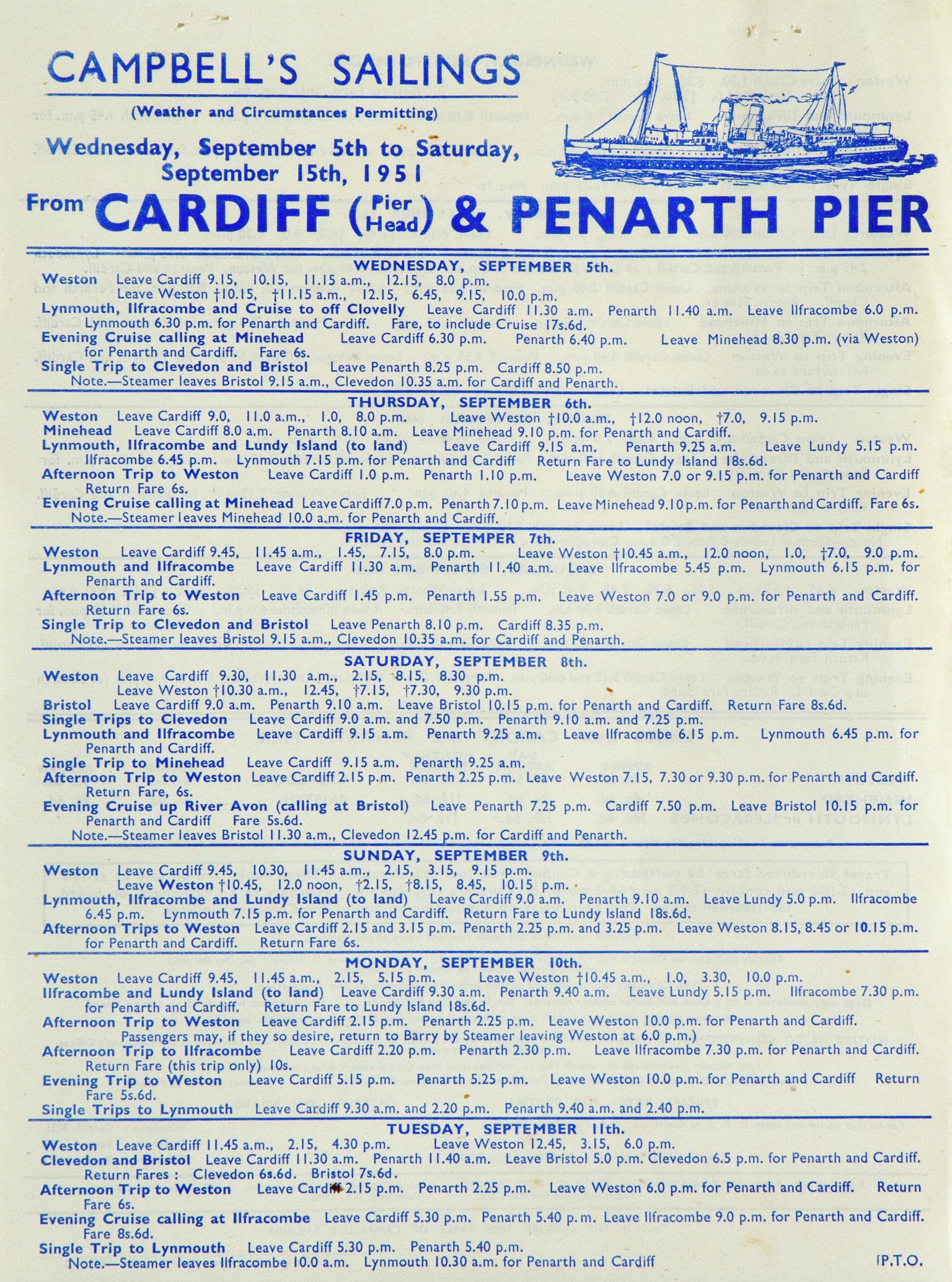 Campbell's Sailings, handbill