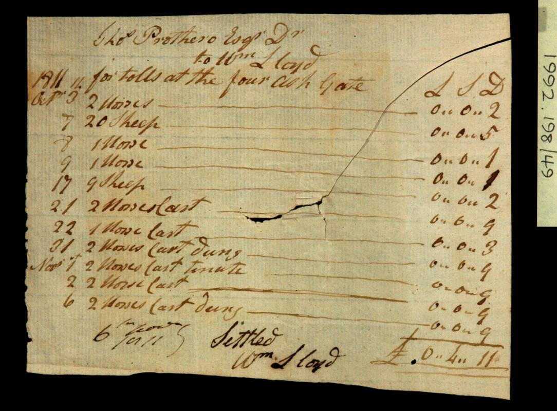 Four Ash Gate, toll accounts 1811