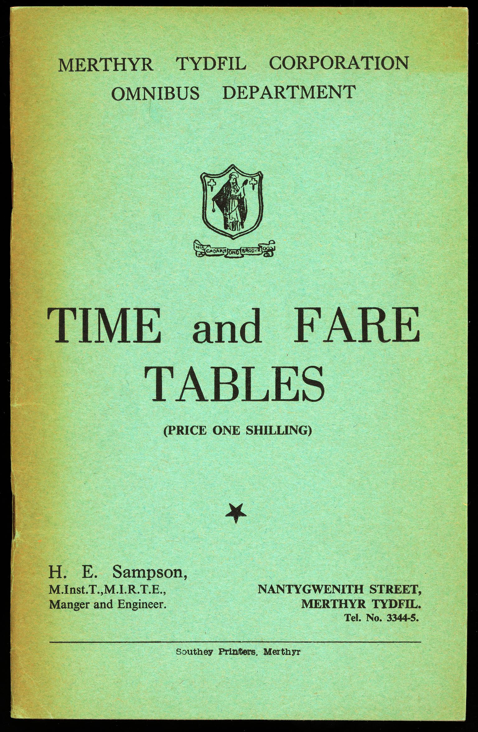 Merthyr Tydfil Corp. Omnibus Dept. time & fare tables