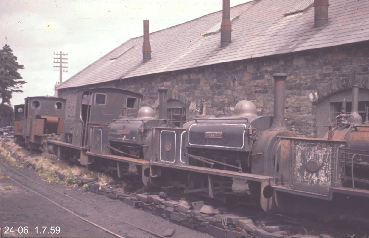 Gertrude' at Felin Fawr Workshops, Coed y Parc, Penrhyn Quarry. Gertrude was sold in September 1960, and is currently at the 'Ontario Science Centre', Canada.