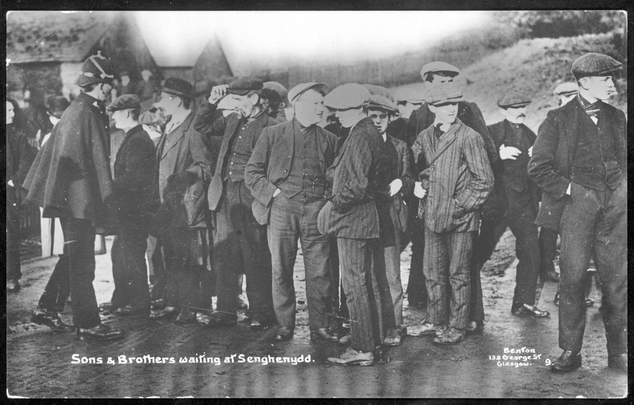 Universal Colliery, Senghenydd. Sons & brothers waiting at Senghenydd