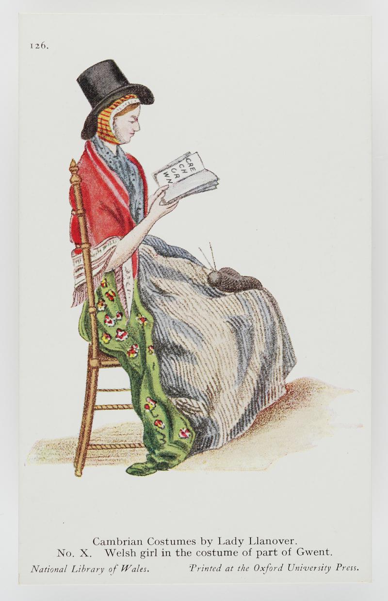 Colour drawing.  No. X.  Welsh girl in the costume of part of Gwent.  (NLW No. 126)